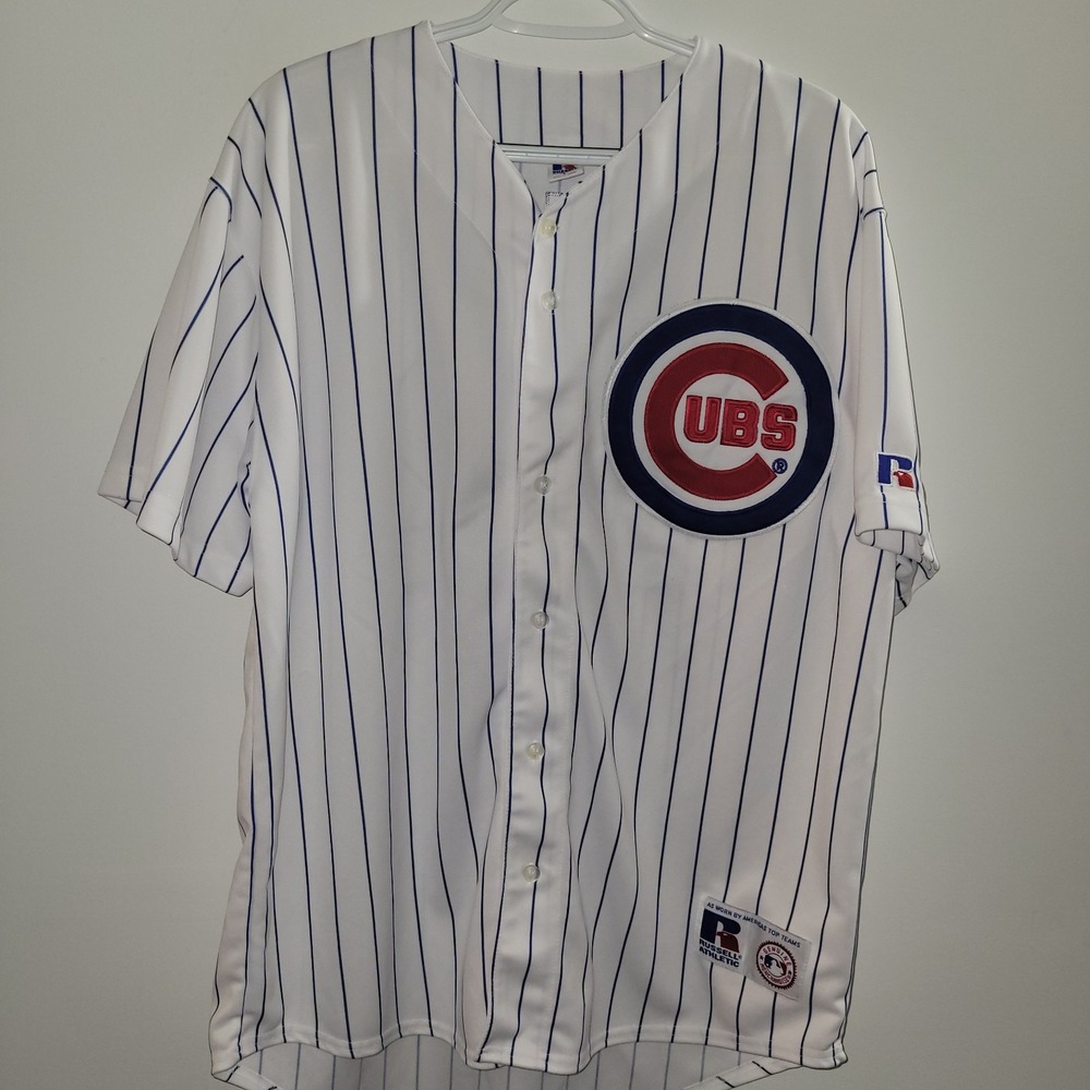 Vintage Mark Prior Chicago Cubs Pinstripe Jersey Size Large White Russell